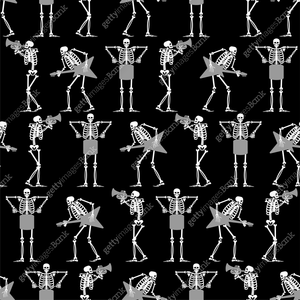 Sheletone Pattern Skeletons rock band Pattern seamless. Skeleton and guitar Background ...