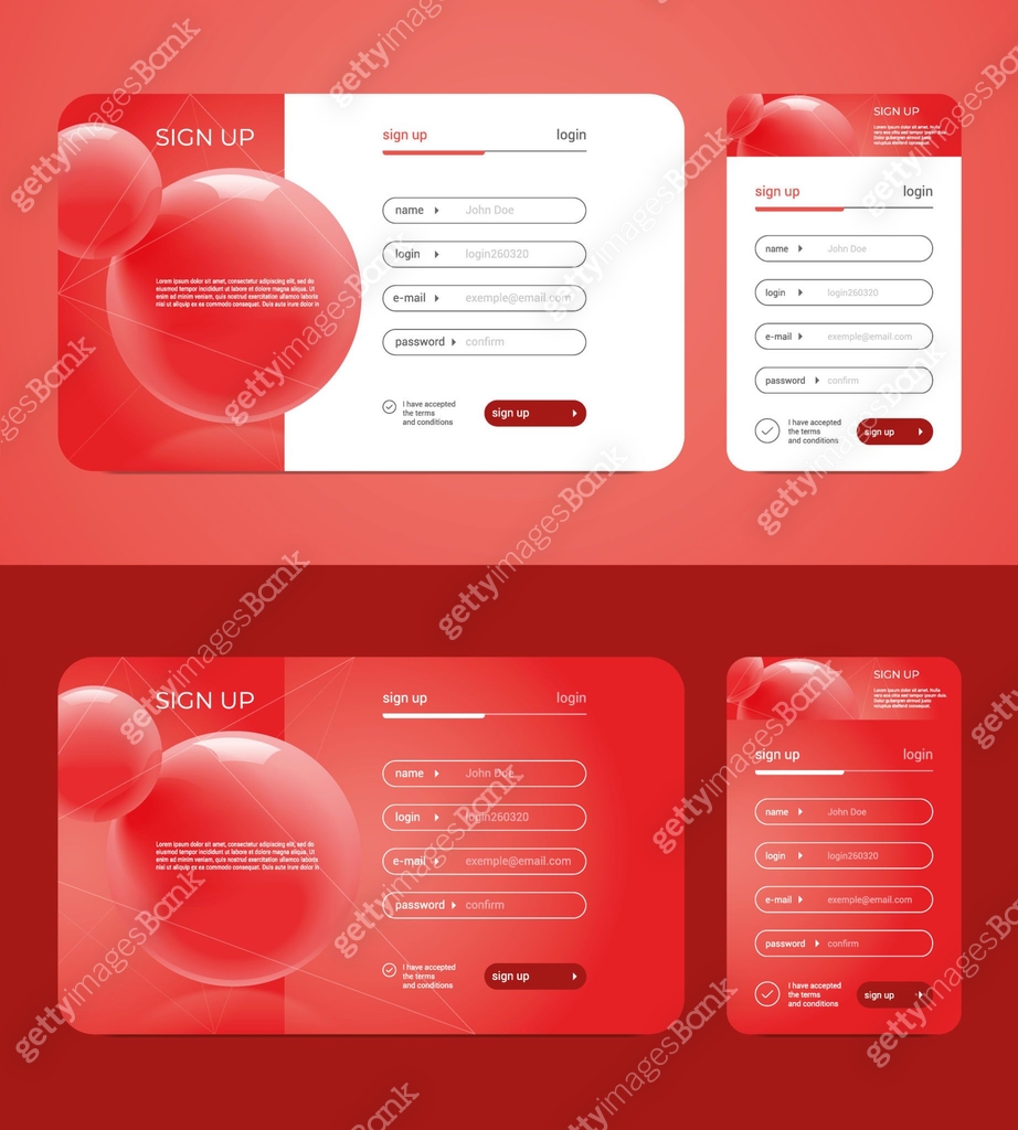 Pink color login form design. Web log in user interface for your mobile ...