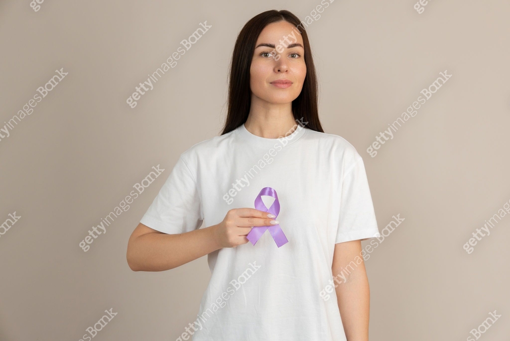 Purple Adhd Ribbon Woman holding a purple ribbon in her hands ADD,ADHD,Alzheimer Disease ...
