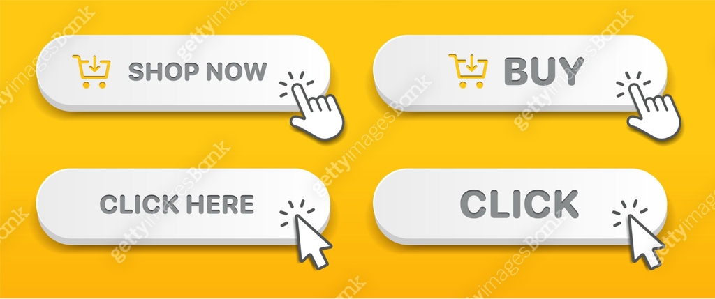 Click Link Button 3d click here web buttons. Set of action button, hand cursor and arrow ...