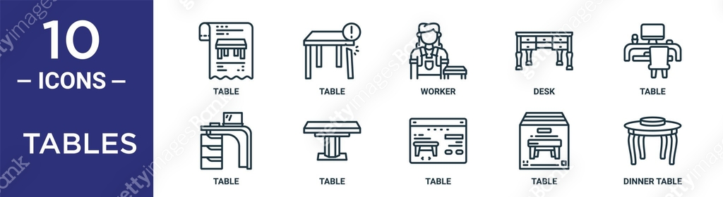 tables outline icon set includes thin line table, worker, table, table ...