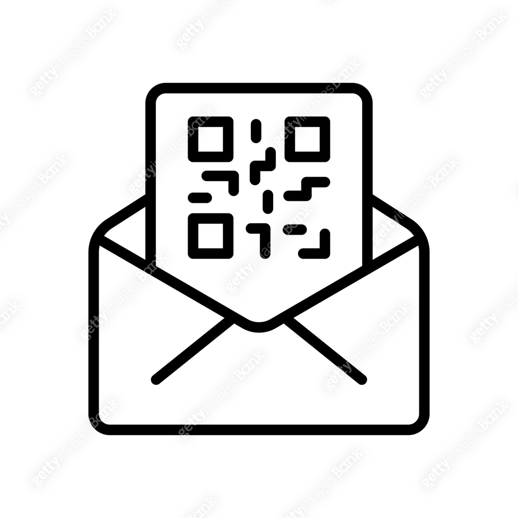 Mail with QR codes line icon. Sticker, product labeling, encrypted ...