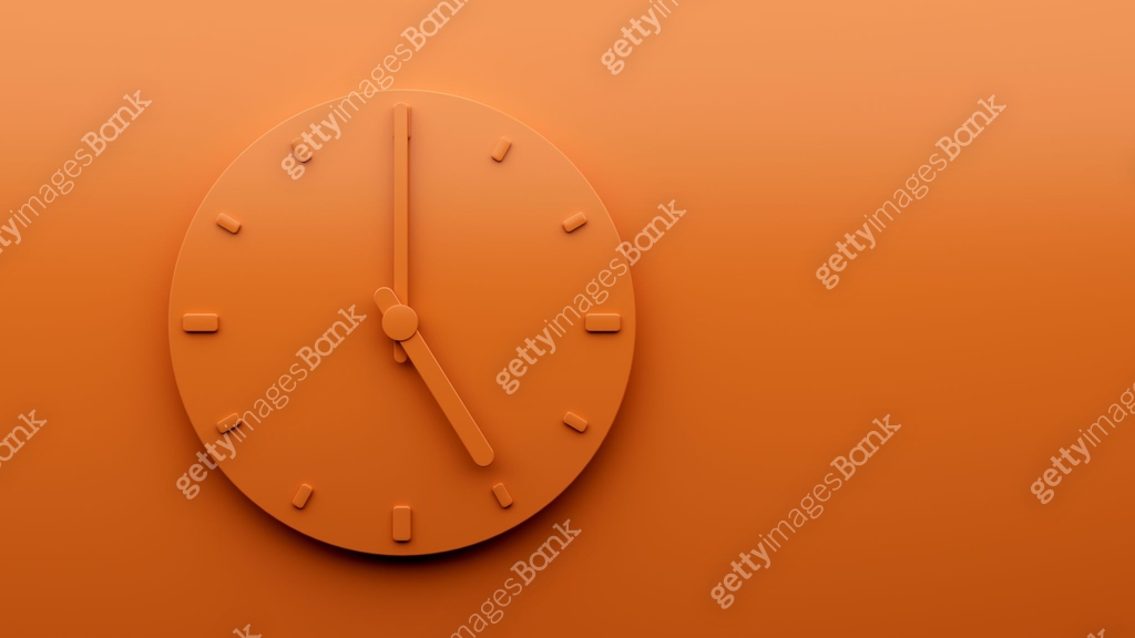 Minimal Orange clock Five 5 o'clock abstract Minimalist wall clock 3d ...