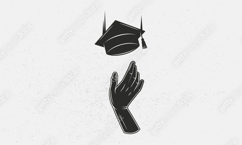 Graduation Handheld Sign Vector Graduation concept. Hand throwing graduation hat. Banner, poster ...
