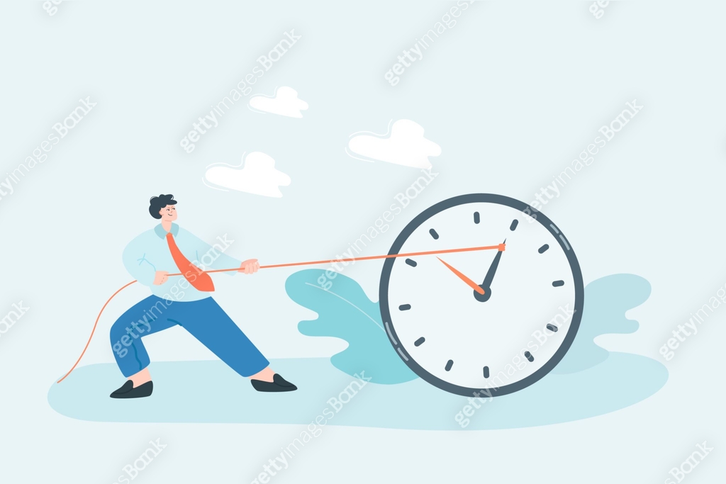Businessman pulling hand of big clock with rope μ΄λ―Έμ§ (1438048244) μΌλ¬μ€νΈ ...