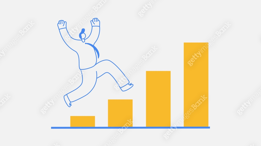 Running businessman on growing sales chart, business growth, success ...