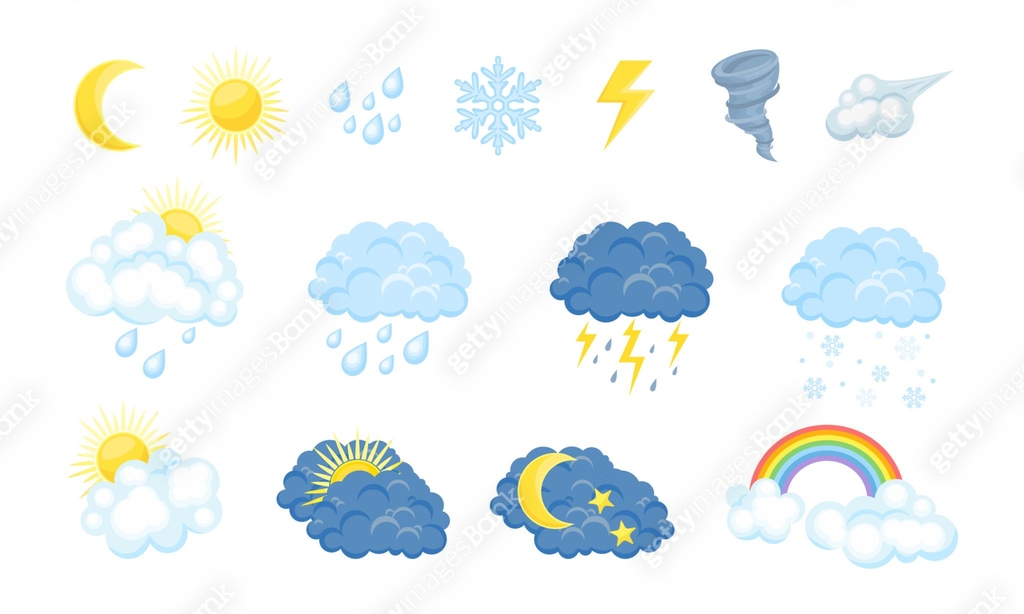 Vector Weather Pictogram Weather icons. Meteorology forecast pictogram vector set. Symbols of ...
