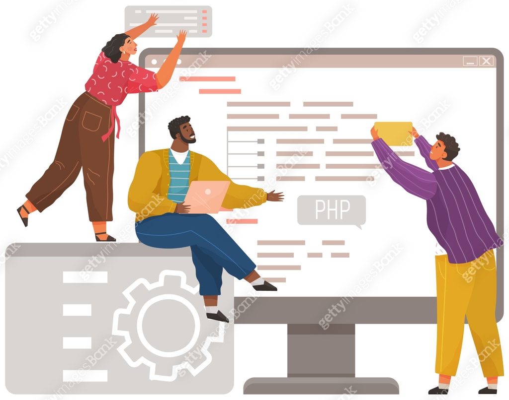 Programmer engineering and coding. Set of programmers working on web ...
