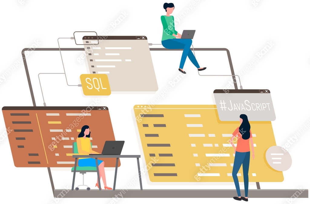Programmer engineering and coding. Set of programmers working on web ...