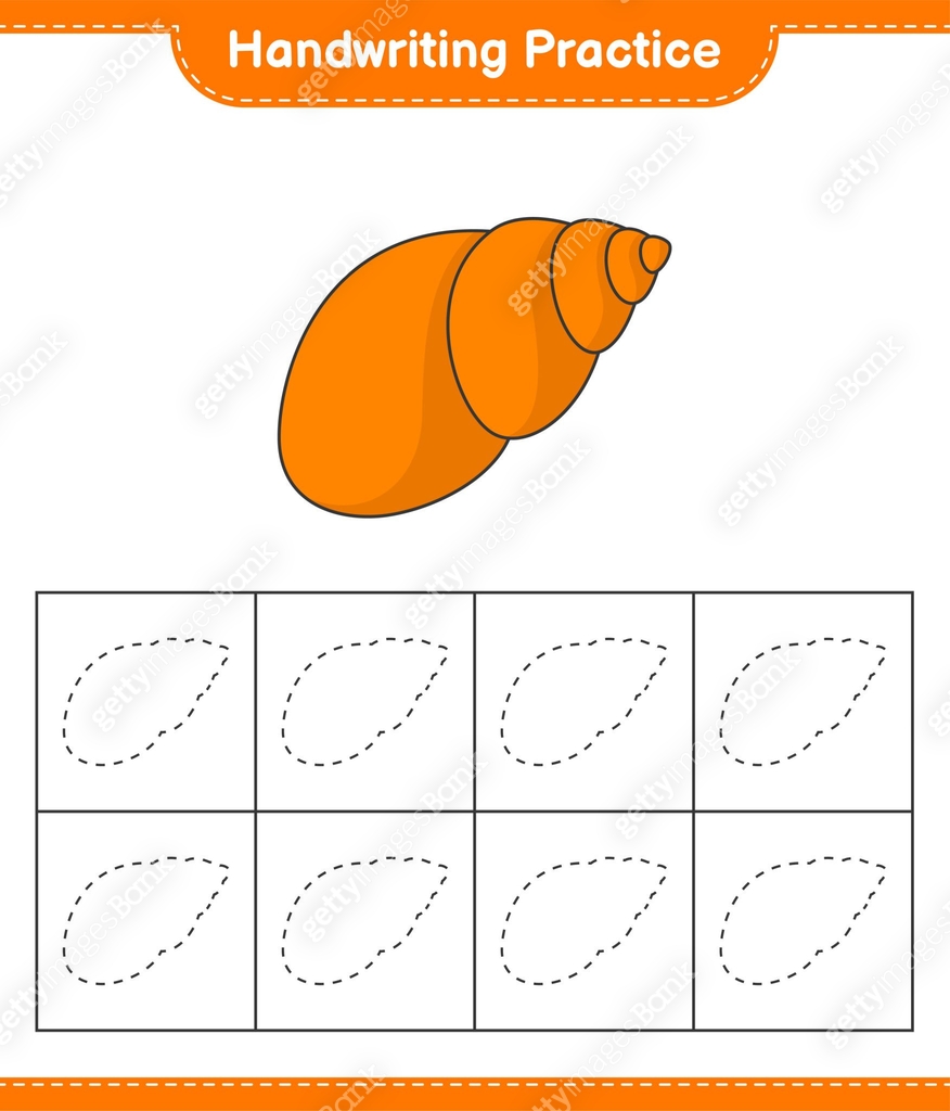 Handwriting practice. Tracing lines of Sea Shells. Educational children ...