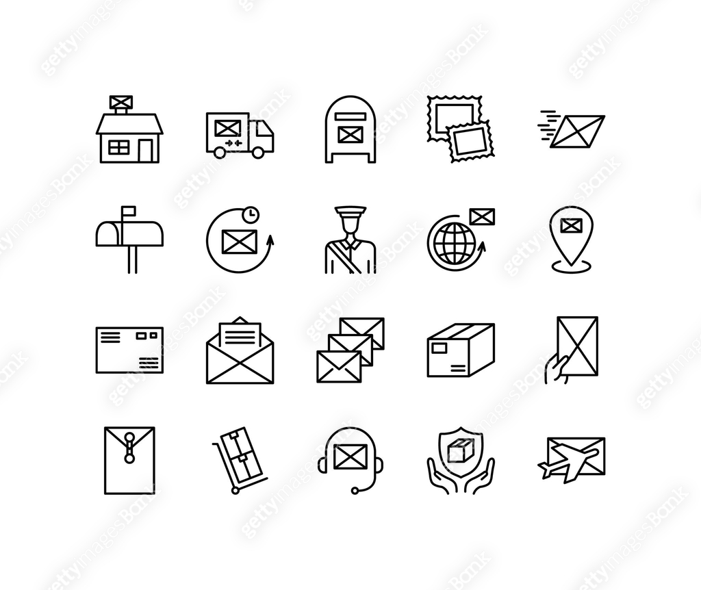 Post office line icons set. Post service. Simple flat vector ...