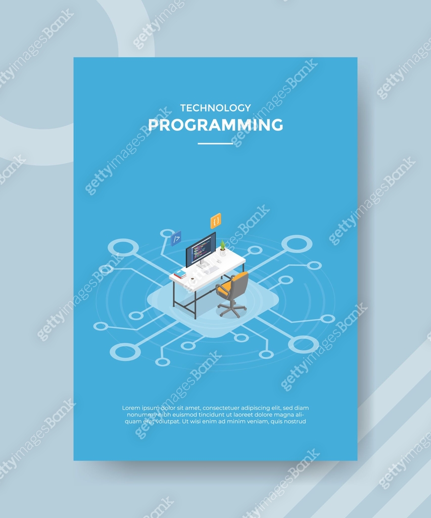 programming concept for template banner and flyer with isometric style ...