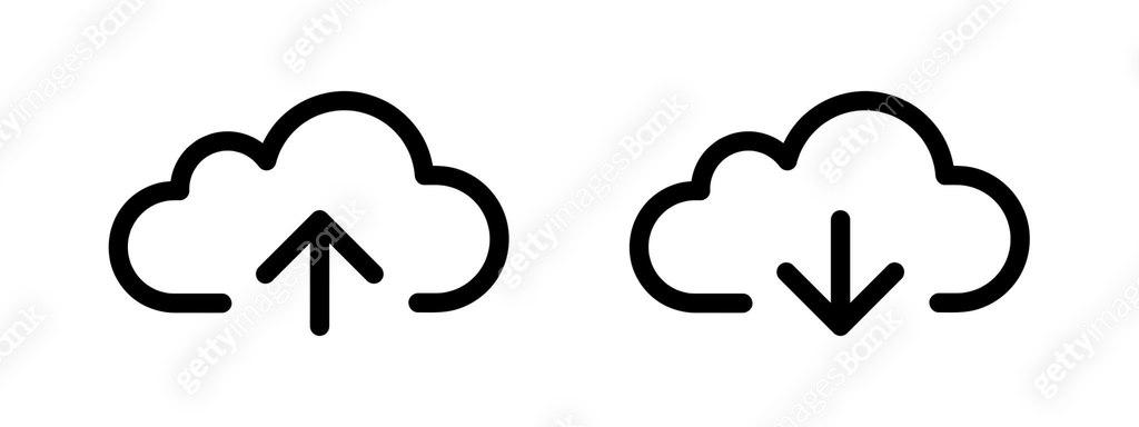 cloud storage black icon, cloud computing service sign with arrow up ...