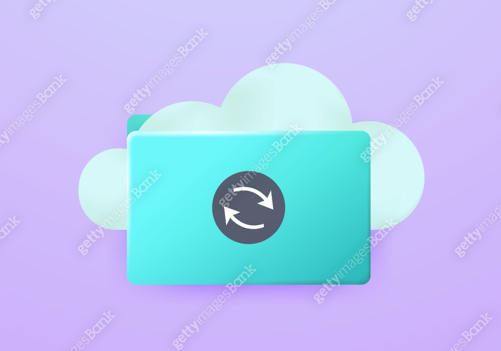Computer Sync Icon Computer folder with file sync icon, cloud. 3D vector cloud storage ...