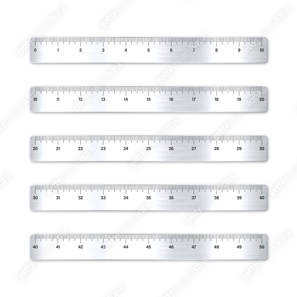 Realistic various brushed metal rulers with measurement scale and ...