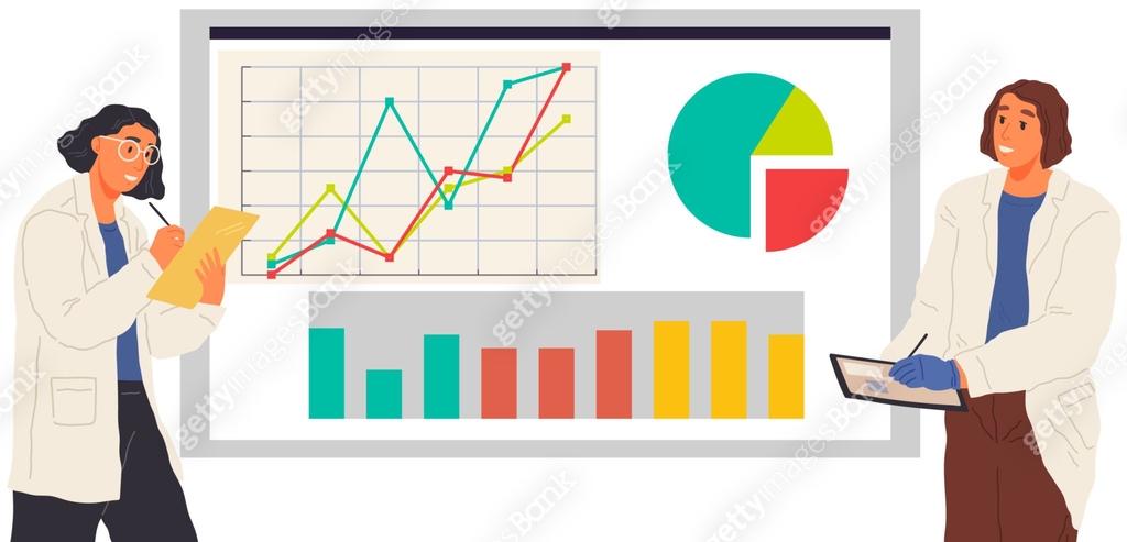 Stats Image Work Scientist works with data analytics and research of statistics. Woman ...