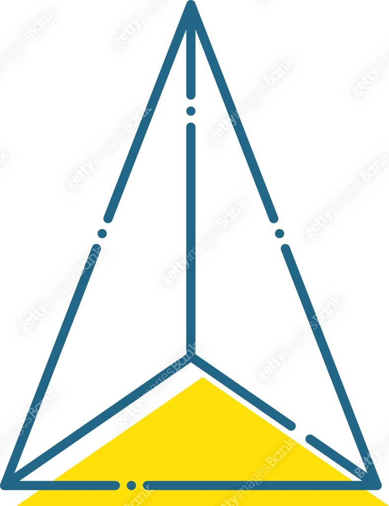 Simple blue line and yellow triangular pyramid illustration drawn with ...
