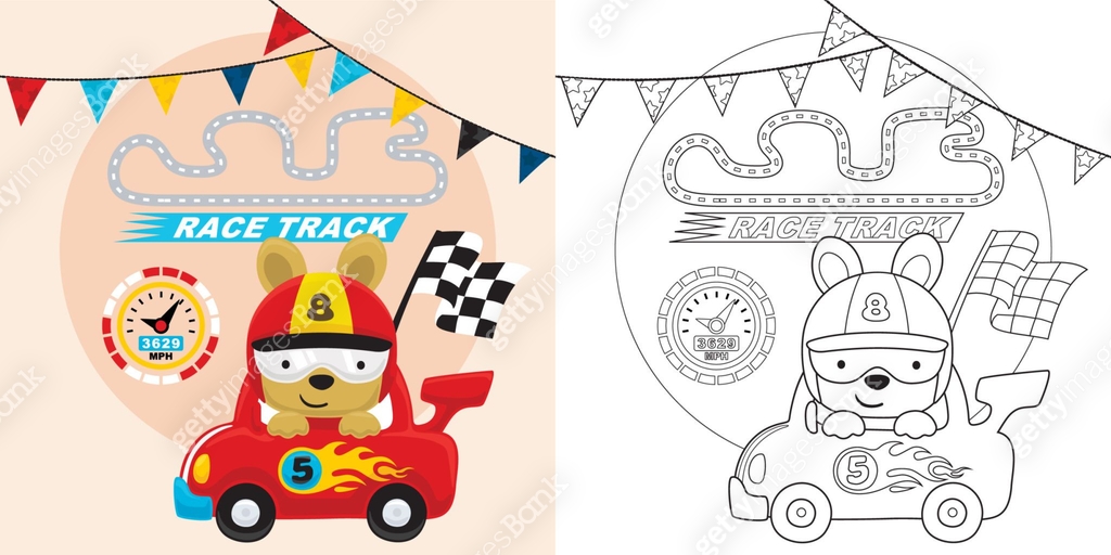 Cute Cartoon Rabbit Racing Vector cartoon of cute bunny on racing car, car racing elements ...