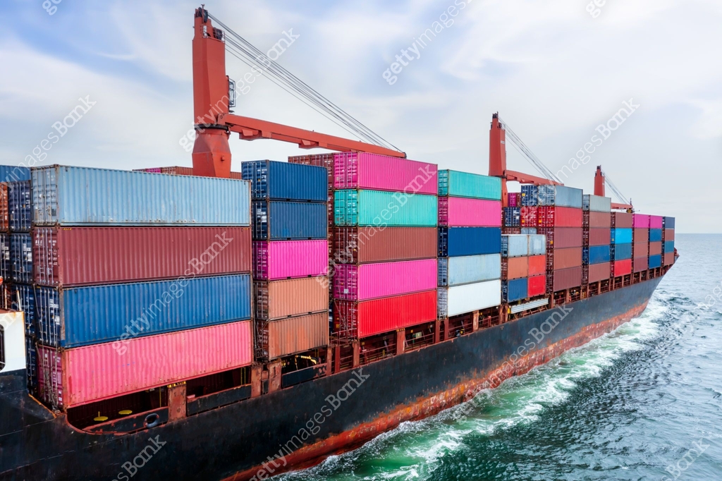 rear view of container ship logistics goods transportation import and ...