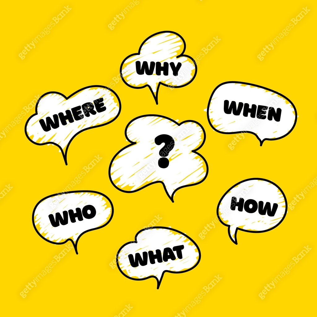 Who What Where When Why How- and question mark symbol. Investigate and ...