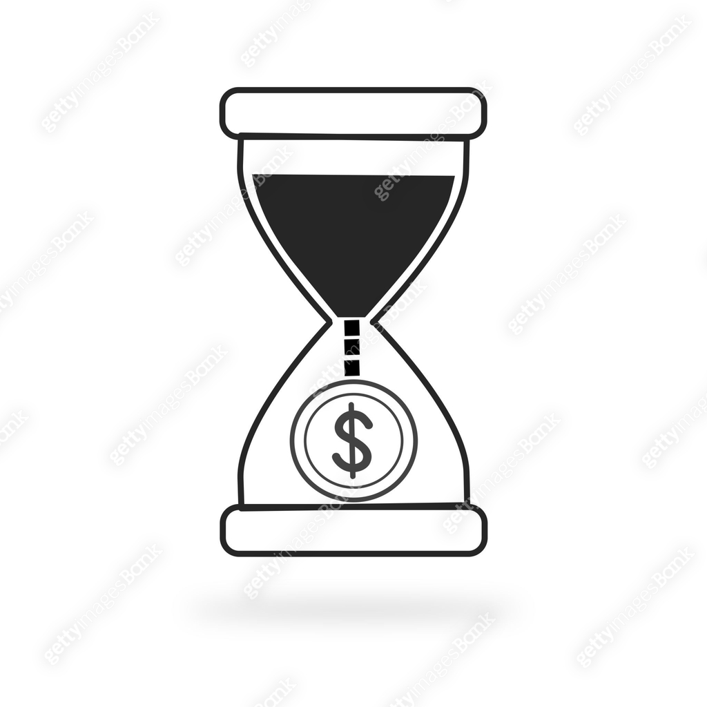 time with money icon, hourglass and dollar coin, deferred cash or ...