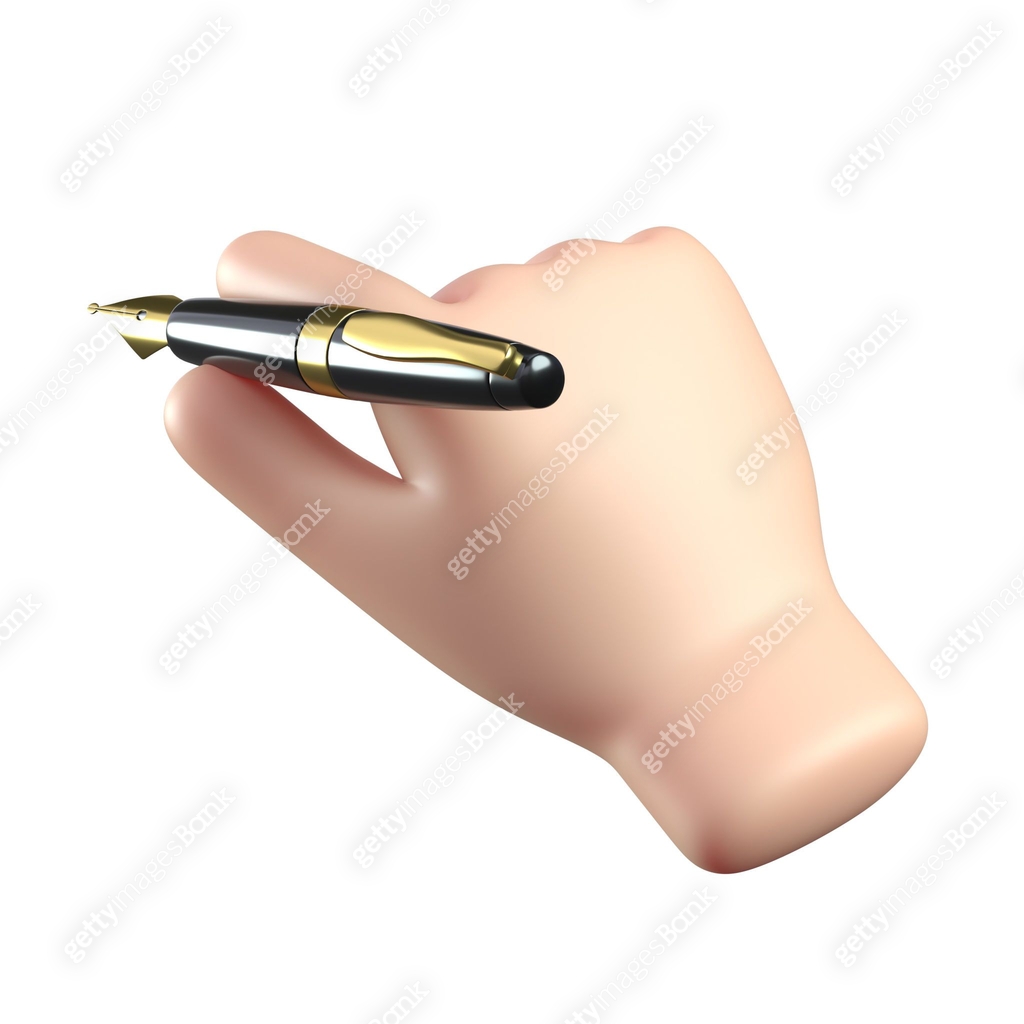 3d cartoon hand holding pen, signature or taking note hand gesture ...
