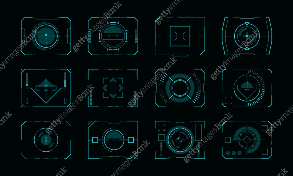 Target frame hud ui. Futuristic aim pointers with control panel borders ...