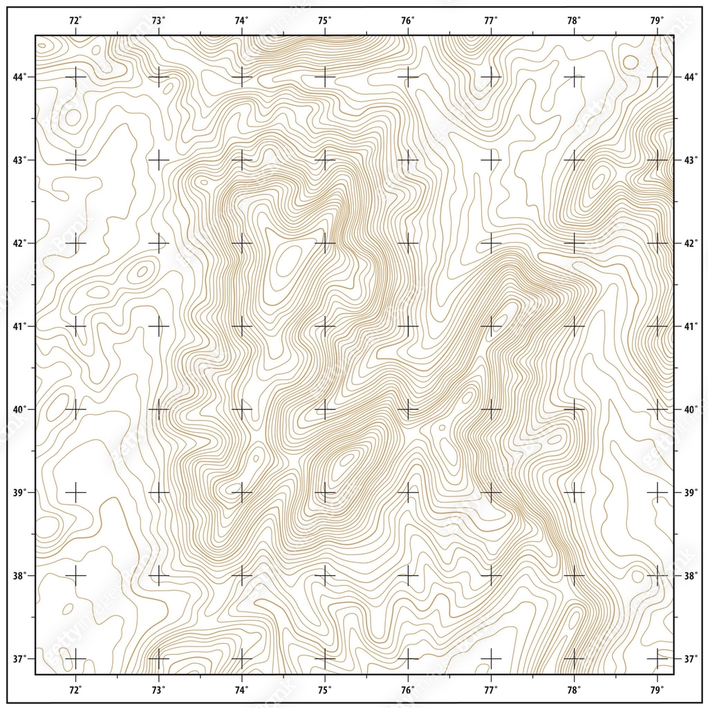 Imaginary topographic contour map with coordinate grid 이미지 (1466736877 ...