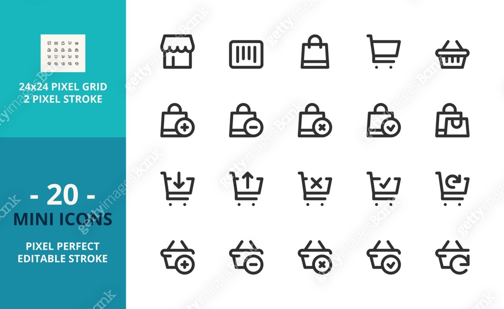 Mini line icons about shopping management. Pixel perfect and editable ...