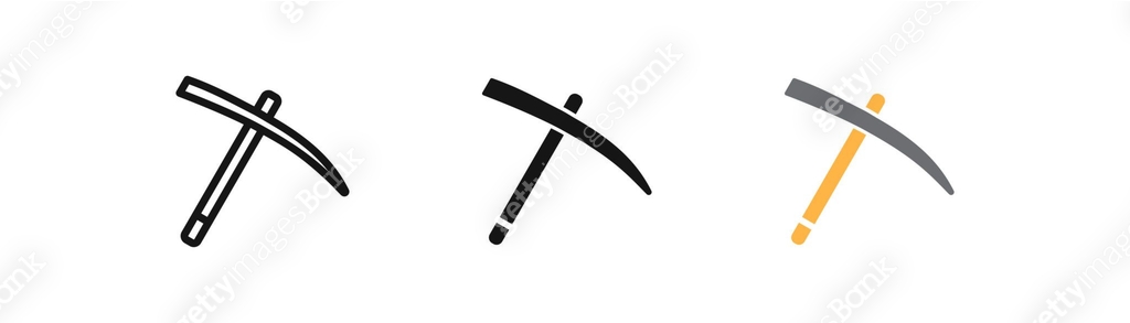 Pick axe icon. Miner symbol. Pickaxe signs. Work tool symbols ...