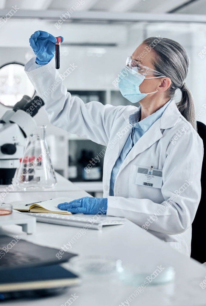 Scientist, pathology and blood or DNA science woman working in a lab ...