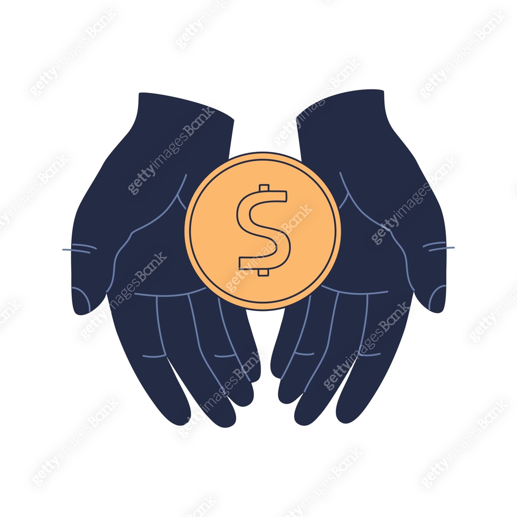Human Hand Coin Golden coin in human hands. Give, receive, earn money 이미지 (1467579446 ...