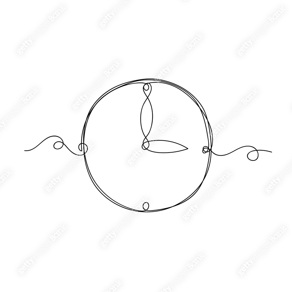 Line art hand drawing continuous line doodle clock illustration, three ...
