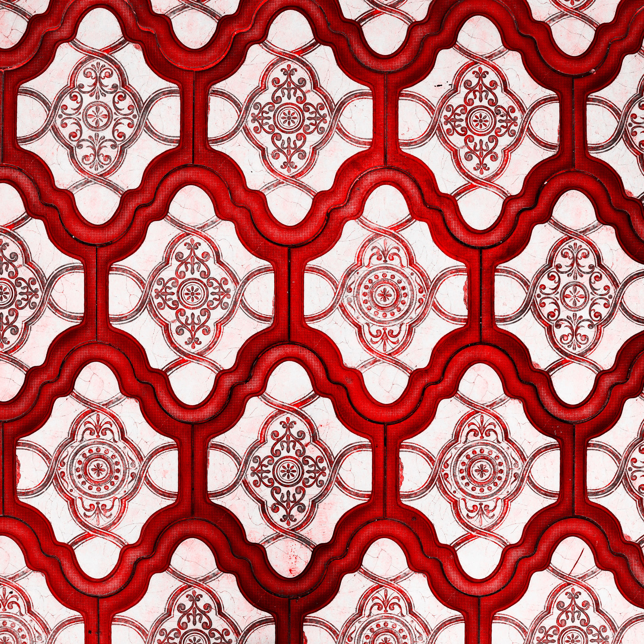 Ceramic tiles with a red eastern pattern. Square photography. 이미지 ...