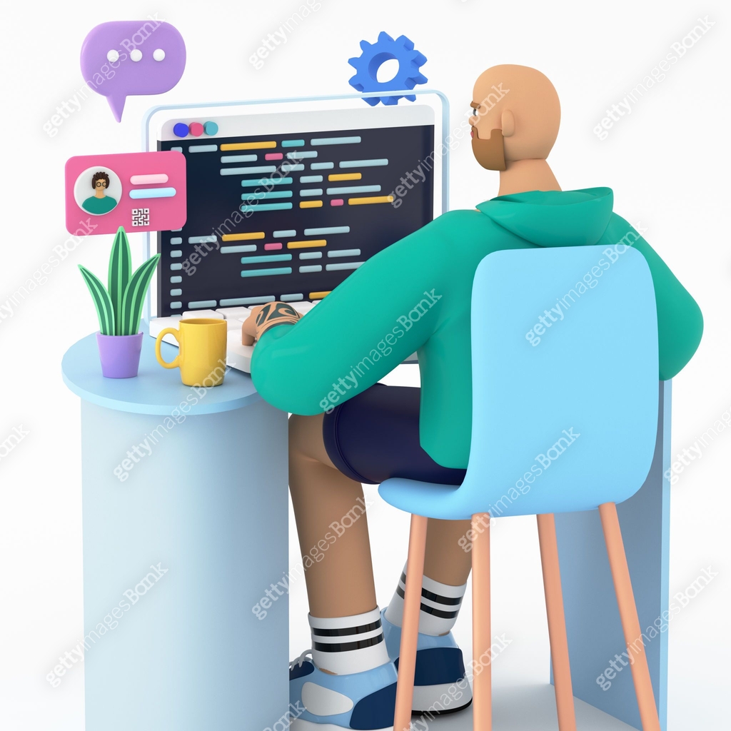 Programmer or developer sitting at the desk and coding or programming ...