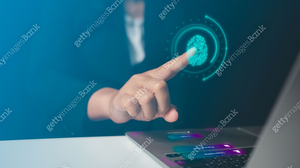 Computer Scanning Finger hand scaning finger on virtual screen futuristic digital processing of ...