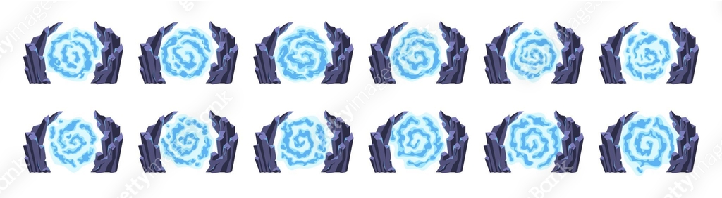 Animated cartoon portal. Magic teleport, rotating vortex spiral gate to ...
