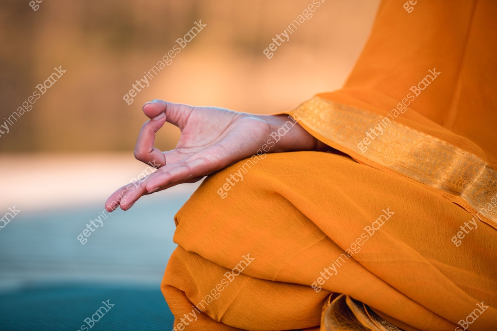 Female Hand in Lotus Position on Orange Fabric 이미지 (1473042163) - 게티이미지뱅크