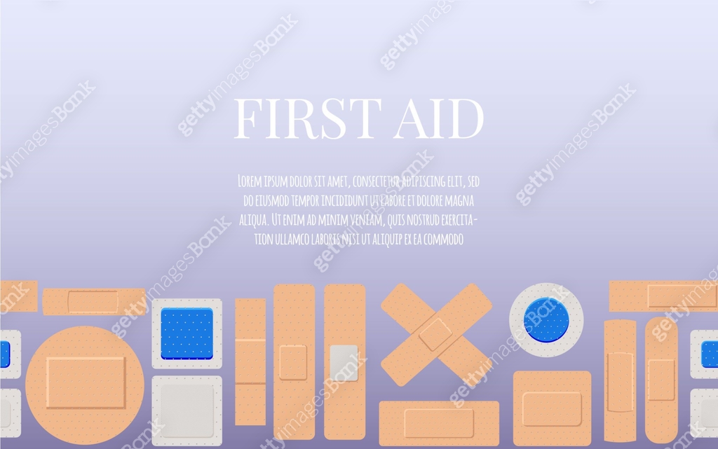 Banner about first aid with medical plasters seamless border flat style ...