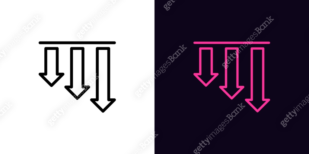 Outline decrease arrow bars icon, with editable stroke. Decline chart ...