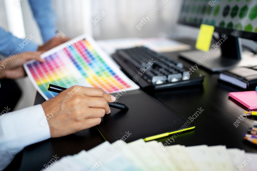 Graphic designer work with Color swatch samples Graphic Skill Concept ...