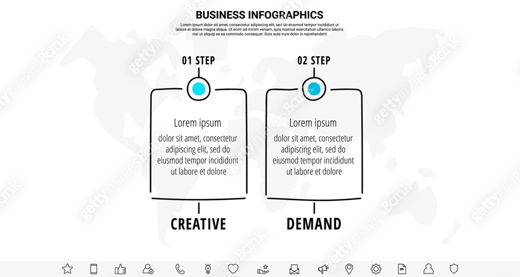 Hand-drawn vector line infographics with 2 rectangles and icons 이미지 ...