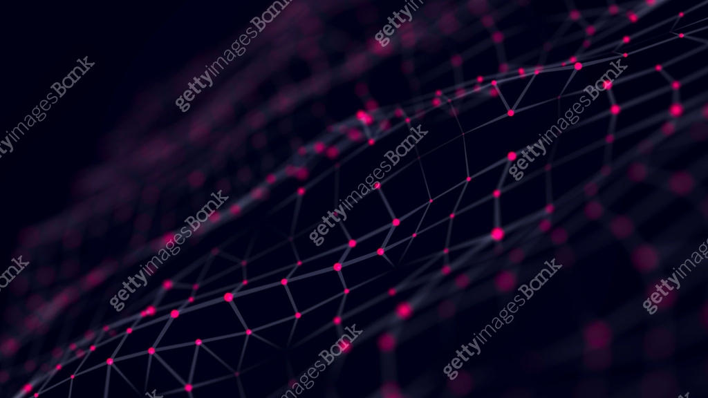 Abstract wave of network connections. Movement of particles with ...