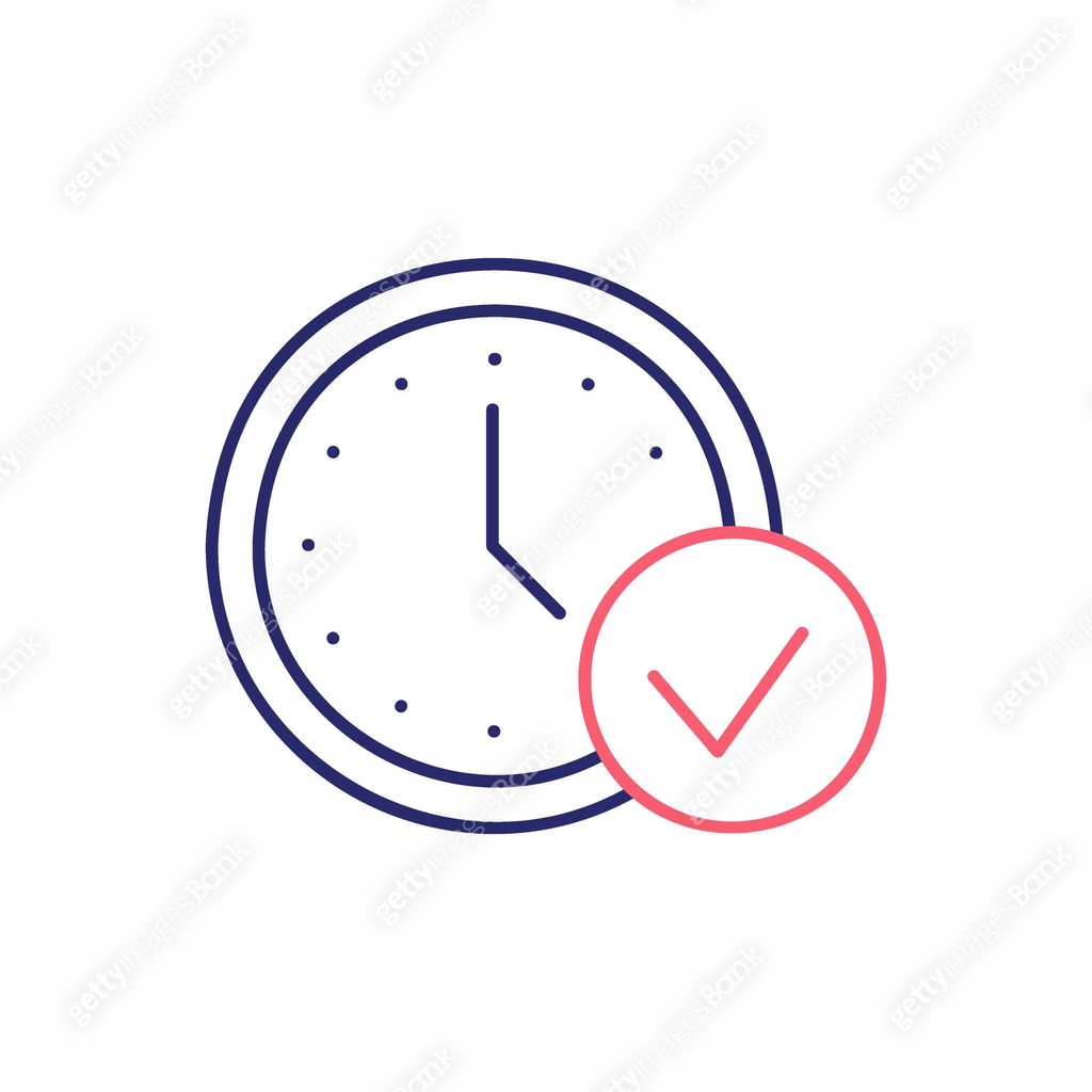 Check In Time Icon Clock with check mark, best time, stopwatch outline color icon. Time ...