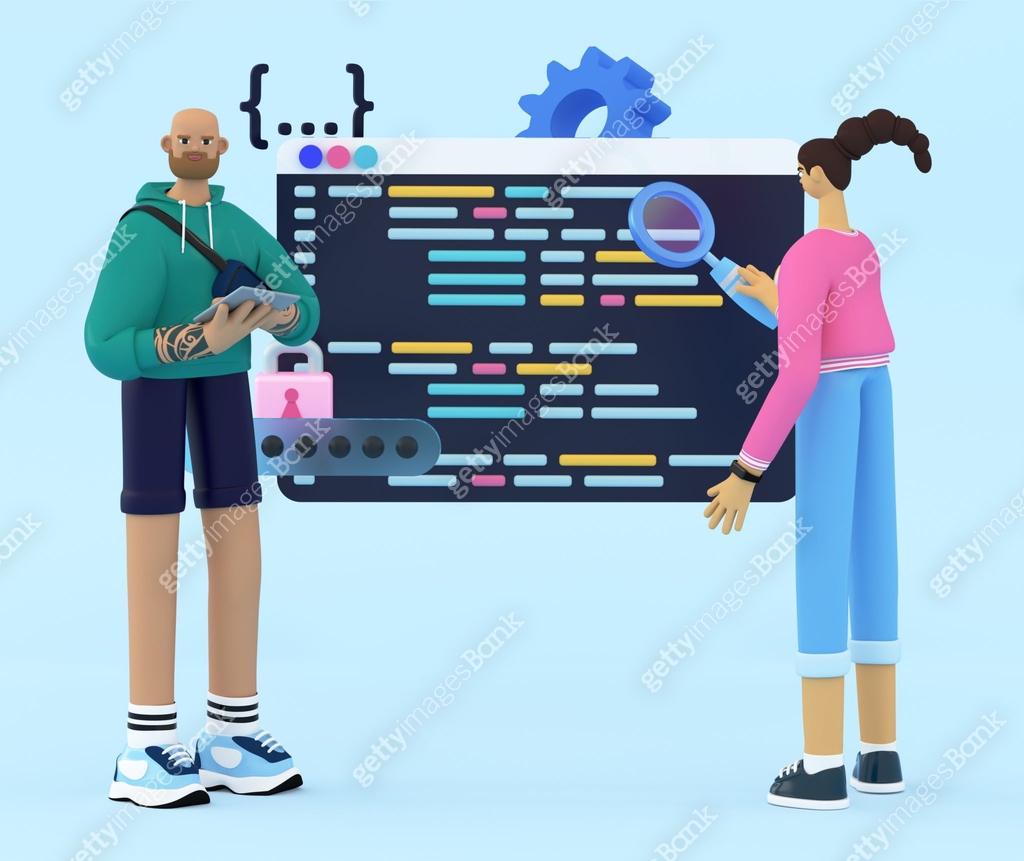 Teamwork of software development and programming concept. Programmer ...