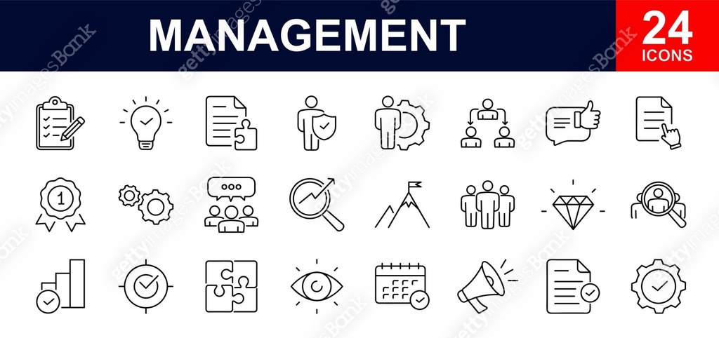 Management web icons set. Management - simple thin line icons ...