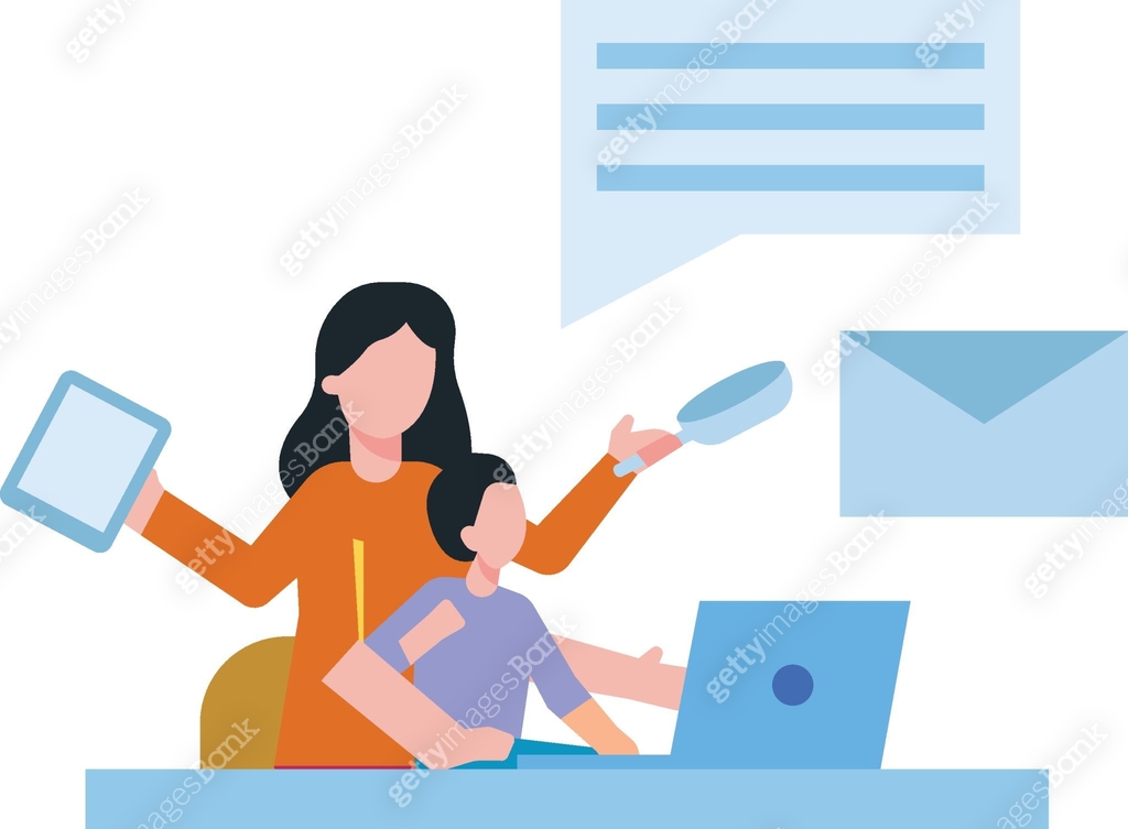 A mother is multi-tasking at a time. 이미지 (1489050732) 일러스트, 무료 일러스트 ...