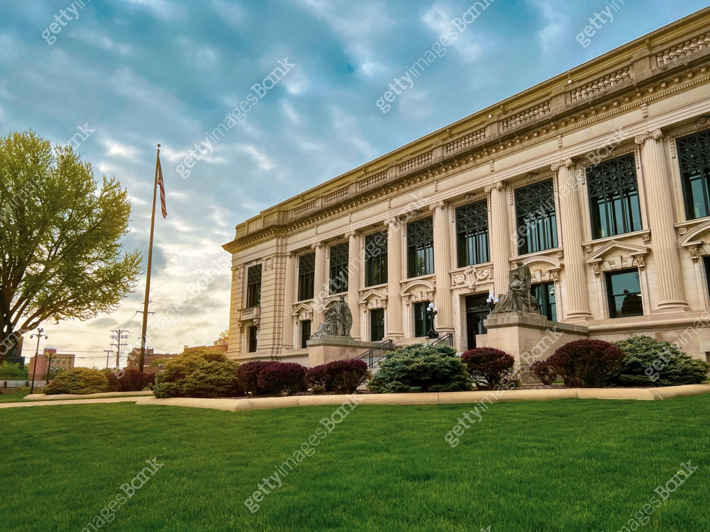 Front View of the Illinois Supreme Courthouse Building with American ...