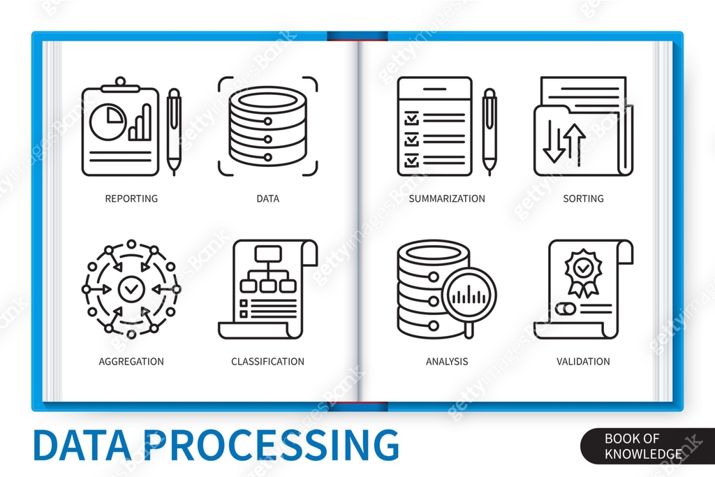 Data processing infographics linear icons collection 이미지 (1490473579 ...