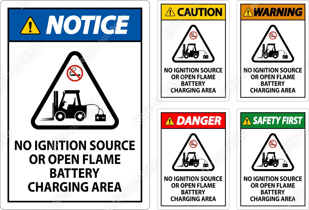 Warning Sign No Ignition Source Or Open Flame, Battery Charging Area ...